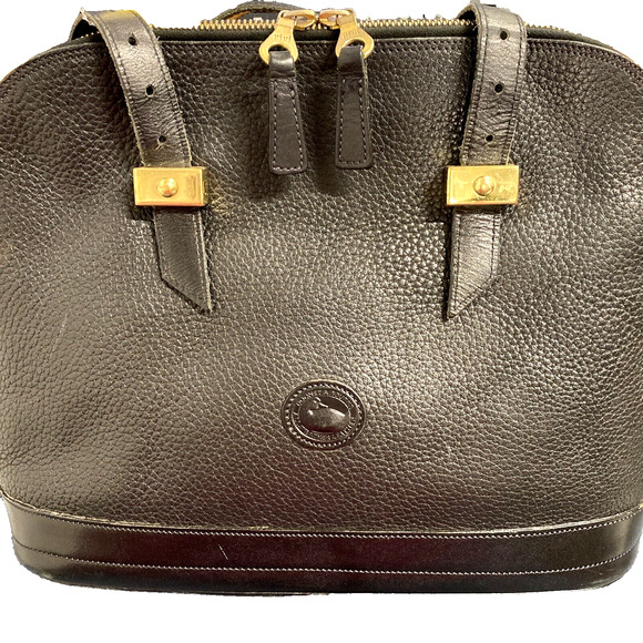 Vintage Dooney & Bourke AWL Buckle Satchel Zip Top Purse Bag Black Leather - Picture 3 of 16